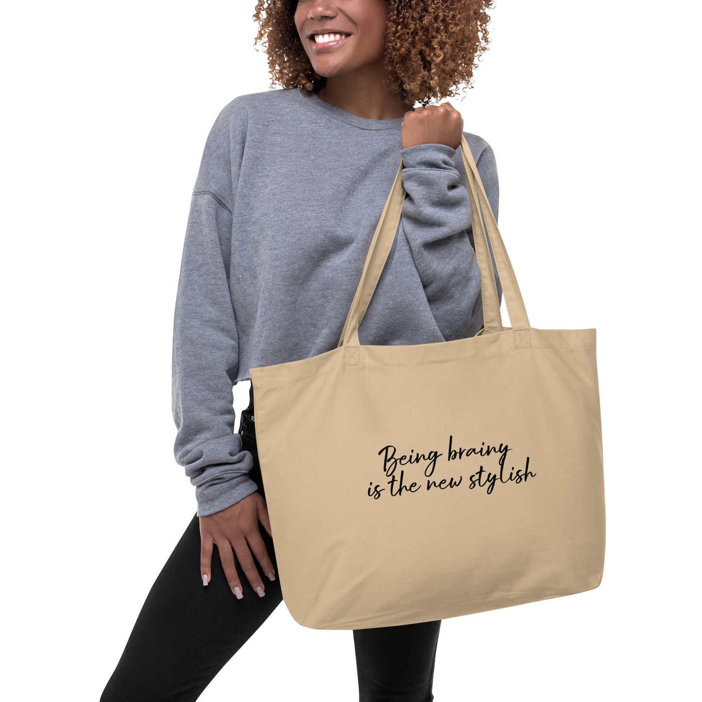 Large organic tote bag Being Brainy ids the New Stylish